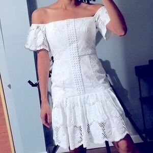 Nicholas Lace Sunflower Off-The-Shoulder White Mini Dress Women's Size 2